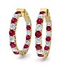7 Carat Ruby and Diamond Hoop Earrings In 14 Karat Yellow Gold, 1 1/4 Inch Image-1