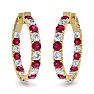 7 Carat Ruby and Diamond Hoop Earrings In 14 Karat Yellow Gold, 1 1/4 Inch Image-2