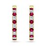 7 Carat Ruby and Diamond Hoop Earrings In 14 Karat Yellow Gold, 1 1/4 Inch Image-3