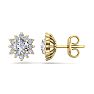 1 Carat Round Shape Flower Halo Diamond Stud Earrings In 14 Karat Yellow Gold Image-1