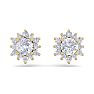 1 Carat Round Shape Flower Halo Diamond Stud Earrings In 14 Karat Yellow Gold Image-3
