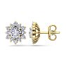 1 1/2 Carat Round Shape Flower Halo Moissanite Stud Earrings In 14 Karat Yellow Gold Image-1