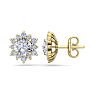 2 Carat Round Shape Flower Halo Diamond Stud Earrings In 14 Karat Yellow Gold Image-1
