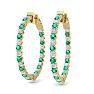 5 Carat Emerald and Diamond Hoop Earrings In 14 Karat Yellow Gold, 1 1/4 Inch Image-1