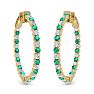 5 Carat Emerald and Diamond Hoop Earrings In 14 Karat Yellow Gold, 1 1/4 Inch Image-2