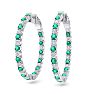 3 1/2 Carat Emerald and Diamond Hoop Earrings In 14 Karat White Gold, 1 Inch Image-1