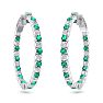 3 1/2 Carat Emerald and Diamond Hoop Earrings In 14 Karat White Gold, 1 Inch Image-2
