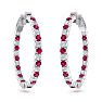 3 1/2 Carat Ruby and Diamond Hoop Earrings In 14 Karat White Gold, 1 Inch Image-2