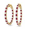 3 1/2 Carat Ruby and Diamond Hoop Earrings In 14 Karat Yellow Gold, 1 Inch Image-1