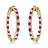 3 1/2 Carat Ruby and Diamond Hoop Earrings In 14 Karat Yellow Gold, 1 Inch Image-2