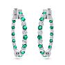 3 Carat Emerald and Diamond Hoop Earrings In 14 Karat White Gold, 3/4 Inch Image-2