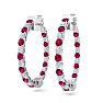 3 Carat Ruby and Diamond Hoop Earrings In 14 Karat White Gold, 3/4 Inch Image-1