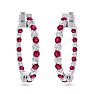 3 Carat Ruby and Diamond Hoop Earrings In 14 Karat White Gold, 3/4 Inch Image-2