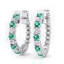 1/2 Carat Emerald and Diamond Hoop Earrings In 14 Karat White Gold, 1/2 Inch Image-1