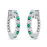 1/2 Carat Emerald and Diamond Hoop Earrings In 14 Karat White Gold, 1/2 Inch Image-2