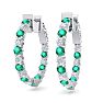 2 Carat Emerald and Diamond Hoop Earrings In 14 Karat White Gold, 3/4 Inch Image-1
