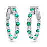 2 Carat Emerald and Diamond Hoop Earrings In 14 Karat White Gold, 3/4 Inch Image-2