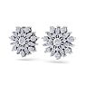 1 Carat Round Diamond Flower Stud Earrings In 14 Karat White Gold Image-2