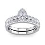 1/4 Carat Pave Marquise Shape Halo Diamond Bridal Set in Sterling Silver Image-1