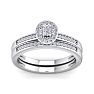1/4 Carat Pave Oval Shape Halo Diamond Bridal Set in Sterling Silver Image-1