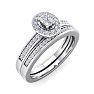 1/4 Carat Pave Oval Shape Halo Diamond Bridal Set in Sterling Silver Image-2