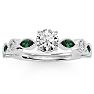 1 1/4 Carat Round and Marquise Vintage Diamond and Emerald Engagement Ring In 14 Karat White Gold Image-1