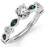 1 1/4 Carat Round and Marquise Vintage Diamond and Emerald Engagement Ring In 14 Karat White Gold Image-2