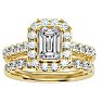 3 Carat Emerald Cut Halo Diamond Bridal Set In 14 Karat Yellow Gold Image-1