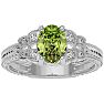 1 1/2 Carat Oval Shape Peridot and Diamond Ring In 10 Karat White Gold Image-1