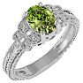 1 1/2 Carat Oval Shape Peridot and Diamond Ring In 10 Karat White Gold Image-2