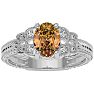 1 Carat Oval Shape Citrine and Diamond Ring In 10 Karat White Gold Image-1