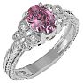 1 Carat Oval Shape Pink Topaz and Diamond Ring In 10 Karat White Gold Image-2