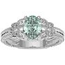 1 Carat Oval Shape Green Amethyst and Diamond Ring In 10 Karat White Gold Image-1