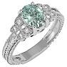 1 Carat Oval Shape Green Amethyst and Diamond Ring In 10 Karat White Gold Image-2