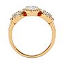2 1/2 Carat Pear Shape Halo Diamond Three Stone Ring In 14 Karat Yellow Gold Image-3
