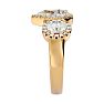 2 1/2 Carat Pear Shape Halo Diamond Three Stone Ring In 14 Karat Yellow Gold Image-4