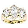 2 1/2 Carat Marquise Shape Halo Diamond Three Stone Ring In 14 Karat Yellow Gold Image-1