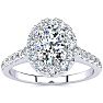 Moissanite Engagement Ring; 1 1/2 Carat Oval Shape Halo Moissanite Engagement Ring in 14k White Gold. Fiery Amazing Moissanite! Image-1