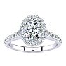 Moissanite Engagement Ring; 1 Carat Oval Shape Halo Moissanite Engagement Ring in 14 Karat White Gold Image-1