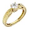 Round Engagement Rings, 1/2 Carat Diamond Solitaire Engagement Ring with Tapered Etched Band Crafted In 14 Karat Yellow Gold Image-2