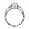 Moissanite Engagement Ring; 1 Carat Moissanite Solitaire Engagement Ring with Tapered Etched Band In 14 Karat White Gold Image-3