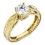 Moissanite Engagement Ring; 1 Carat Moissanite Solitaire Engagement Ring with Tapered Etched Band In 14 Karat Yellow Gold Image-2