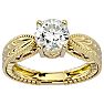 Moissanite Engagement Ring; 1 1/2 Carat Moissanite Solitaire Engagement Ring with Tapered Etched Band In 14 Karat Yellow Gold Image-1
