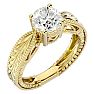 Moissanite Engagement Ring; 1 1/2 Carat Moissanite Solitaire Engagement Ring with Tapered Etched Band In 14 Karat Yellow Gold Image-2