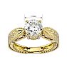 Moissanite Engagement Ring; 1 1/2 Carat Moissanite Solitaire Engagement Ring with Tapered Etched Band In 14 Karat Yellow Gold Image-5