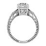 Moissanite Engagement Ring; 2 Carat Moissanite Solitaire Engagement Ring with Tapered Etched Band In 14 Karat White Gold Image-3