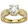 Moissanite Engagement Ring; 2 Carat Moissanite Solitaire Engagement Ring with Tapered Etched Band In 14 Karat Yellow Gold Image-1