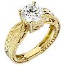 Moissanite Engagement Ring; 2 Carat Moissanite Solitaire Engagement Ring with Tapered Etched Band In 14 Karat Yellow Gold Image-2