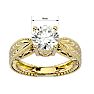 Moissanite Engagement Ring; 2 Carat Moissanite Solitaire Engagement Ring with Tapered Etched Band In 14 Karat Yellow Gold Image-5