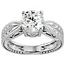 Round Engagement Rings, 2 Carat Diamond Solitaire Engagement Ring with Tapered Etched Band Crafted In 14 Karat White Gold Image-1